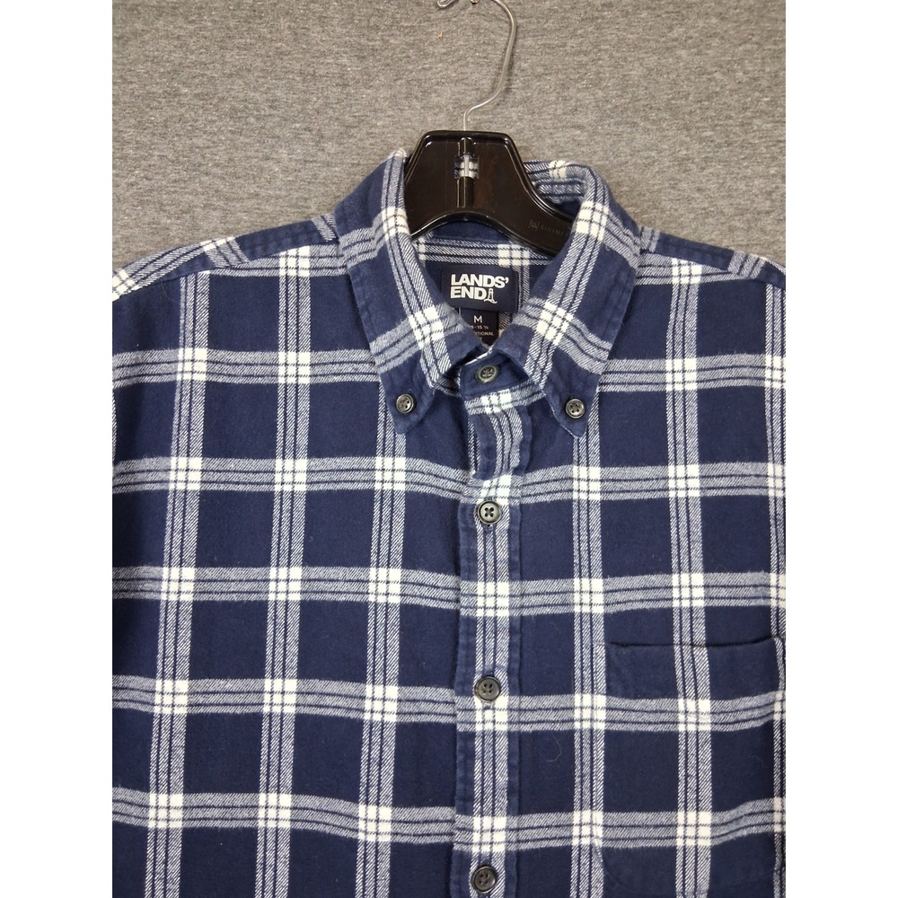 Lands End Mens Shirt M Blue Plaid Flannel Button Up Shacket Lumberjack Gorp PNW